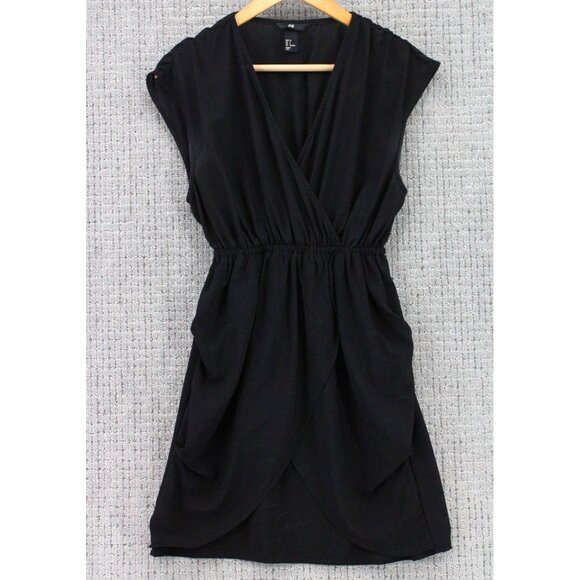 H&M Wrap Dress Womens Size 4 Black Solid Casual Sleeveless Pull On V Neck - Picture 1 of 7